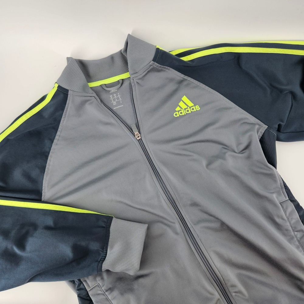 Adidas Mens Medium Track Jacket Neon Stripes Sporty Classic Gray